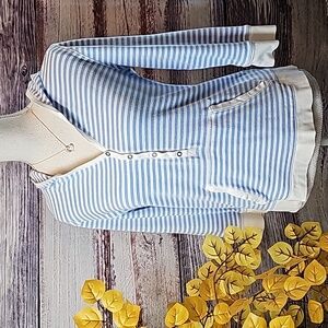 CHAPS BLUE & WHITE STRIPED 3/4 SLEEVE HOODED TEE